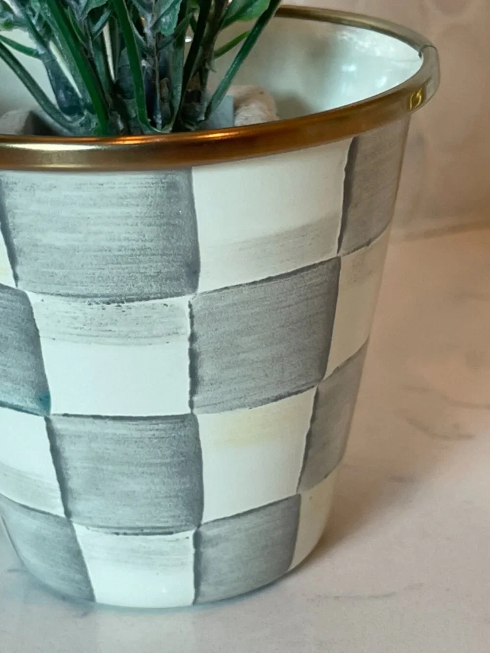 MacKenzie-Childs Sterling Check Herb Pot Planter Vase Cachepot -New